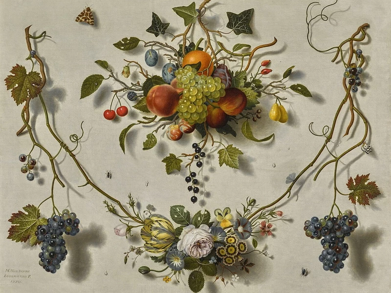 1736-Martin van Dorne - Trompe l'œil di festoni di frutta e fiori